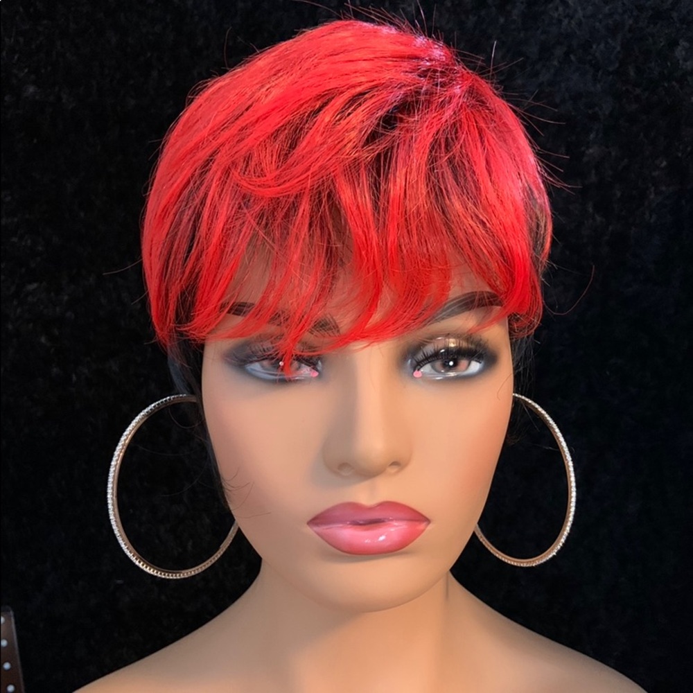 Short Red/Black Effortless Style Synthetic Wig